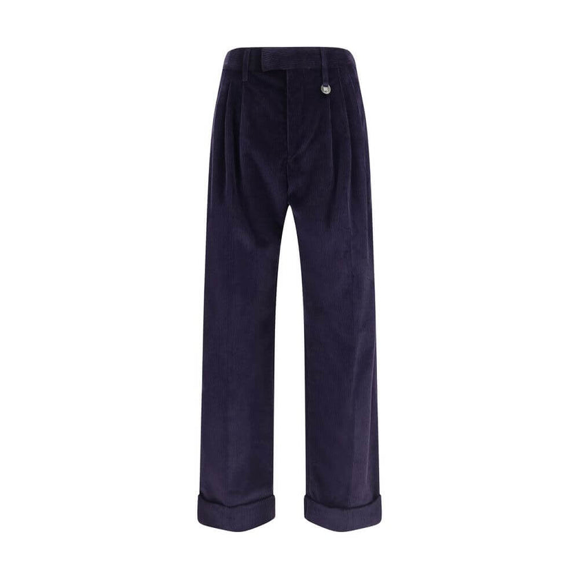 Blue Cotton PantsThe cotton corduroy Trousers by Burberry embody the authentic spirit of British elegance, reinterpreted with a modern sensibility. The relaxed cut with triple pleats and turn-up cuffs creates a refined, easy silhouette, while the hook, bu
