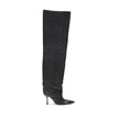 Black Fabric Over The KneeThe Venus high Boots by Diesel combine bold character and contemporary style. Made of black denim with a coated wash, they stand out with a wide, slightly gathered shaft that wraps around the leg to the thigh. The tapered toe and