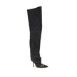Black Fabric Over The KneeThe Venus high Boots by Diesel combine bold character and contemporary style. Made of black denim with a coated wash, they stand out with a wide, slightly gathered shaft that wraps around the leg to the thigh. The tapered toe and