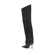 Black Fabric Over The KneeThe Venus high Boots by Diesel combine bold character and contemporary style. Made of black denim with a coated wash, they stand out with a wide, slightly gathered shaft that wraps around the leg to the thigh. The tapered toe and
