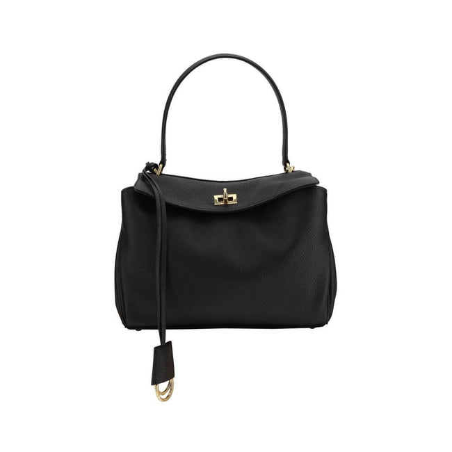 Black Calf Leather Bos Taurus Shoulder BagBalenciaga’s signature leather Rodeo Shoulder Bag is a sophisticated and versatile accessory. The flat handle at the top offers a comfortable grip, while the removable shoulder strap allows you to adapt it to your