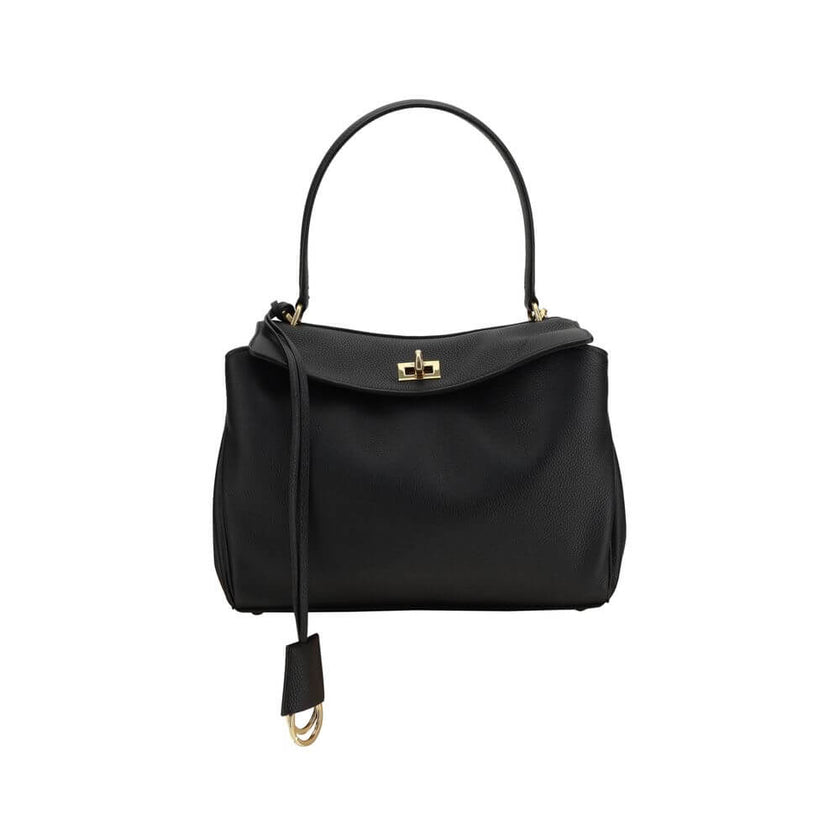 Black Calf Leather Bos Taurus Shoulder BagBalenciaga’s signature leather Rodeo Shoulder Bag is a sophisticated and versatile accessory. The flat handle at the top offers a comfortable grip, while the removable shoulder strap allows you to adapt it to your