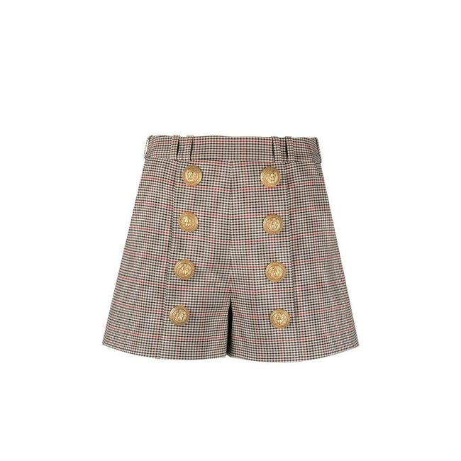 Beige Polyester Short And Mini ShortsDescription: – Composition: 55% Polyester 45% Wool – Back zip closure – Belt loops – Hight waist – Decorative gold-tone buttons – Made in Poland – Gender: WOMEN – Size & Fit: The model wears size 36Beige Polyester Shor