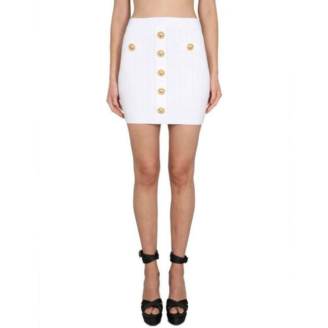 White Polyester Mini SkirtDescription: – Composition: 17% Polyester 83% Viscose – Back zip closure – Hand wash – Gold-tone decorative buttons – Made in France – Gender: WOMEN – Size & Fit: THE MODEL IS 175 CM HEIGHT AND WEARS A SIZE 38 FRWhite Polyester M