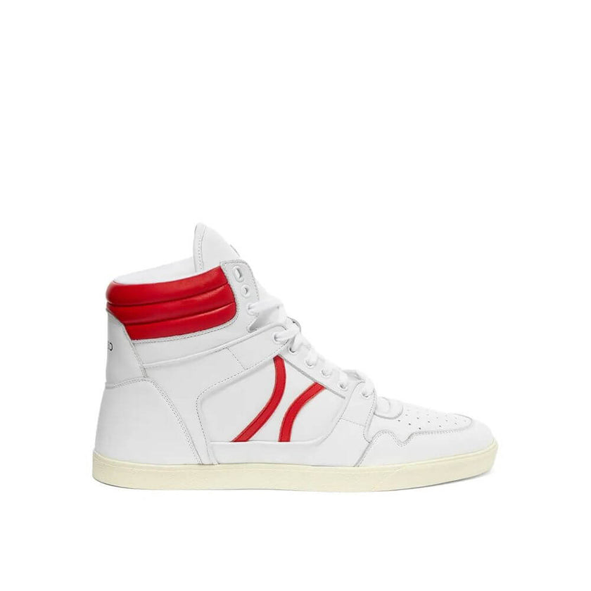 White Lamb Leather High Top SneakersDescription: – Composition: 10% Lamb Leather 90% calf leather – Inner: Leather – Insole: Leather – Sole: Rubber – high-top design – Perforated detail – Front lace-up closure – Front and back logo detail – Mesh lining –