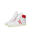 White Lamb Leather High Top SneakersDescription: – Composition: 10% Lamb Leather 90% calf leather – Inner: Leather – Insole: Leather – Sole: Rubber – high-top design – Perforated detail – Front lace-up closure – Front and back logo detail – Mesh lining –