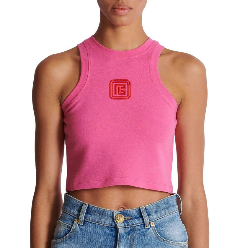 Multicolor Cotton Tank TopsDescription: – Composition: 39% Cotton 12% Elastane 39% Modal 10% Polyamide – Sleeveless – Fitted cut – Machine wash (delicate) – Halter neckline – Contrasting retro PB logo embroidered on the front – Ribbed neckline and armhole