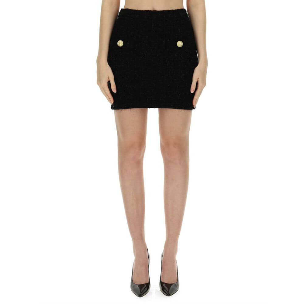 Black Cotton Mini SkirtDescription: – Composition: 25% Cotton 36% Polyamide 7% Polyester 32% Viscose – Back zip closure – Dry clean – Two gold-tone button detail – Gender: WOMEN – Size & Fit: THE MODEL IS 180 CM TALL AND WEARS A SIZE 38 FR. REGULAR FIT.Bl