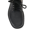 Black Calfskin Lace-Up BootsDescription: – Composition: 100% calf leather – Inner: Leather – Insole: Leather – Sole: Rubber – Round toe – Textured leather – Front lace-up closure – Metal eyelets – Tank sole – Tone-on-tone woven motif on the collar of the
