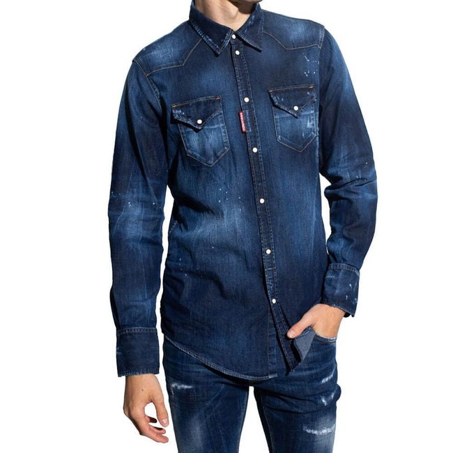 Blue Denim ShirtDescription: – Composition: 98% Cotton 2% Elastane – Long sleeves – Shirt collar – Press button closure – Made in Italy – Gender: MEN –Blue Denim Shirt${tagsDsquared²Aulae Blue Denim Shirt Dsquared²Aulae Blue Denim Shirt Description: – Com
