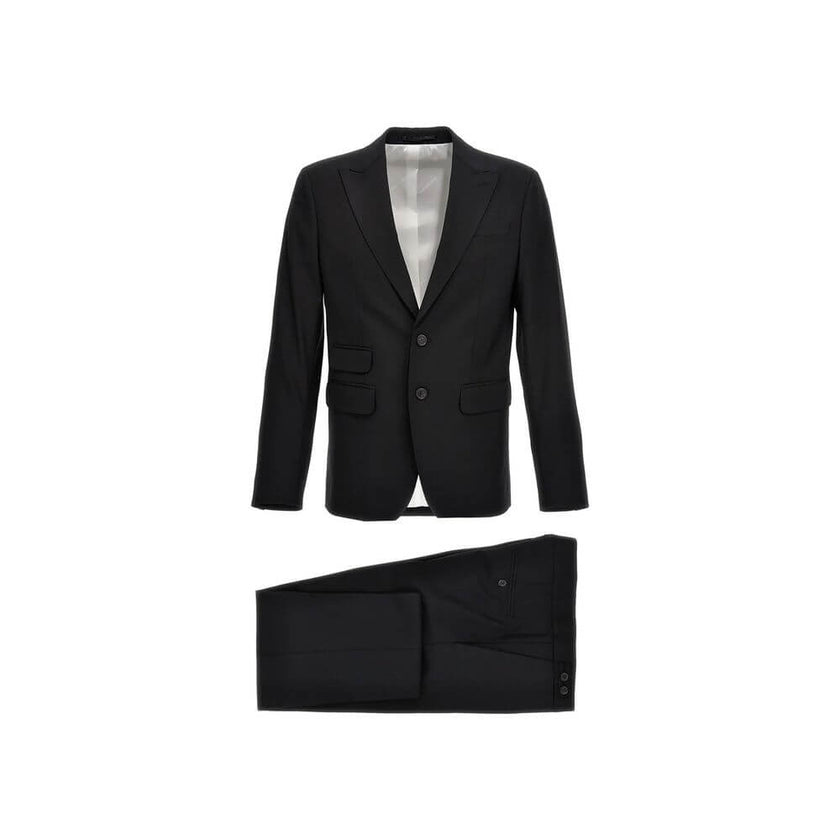 Black Elastane Two-Piece SuitDescription: – Composition: 5% Elastane 95% Wool – Front button closure – Two side pockets – Hand wash – Three front pockets – One back vent – Button cuffs – Two back pockets – Button and zip closure – Gender: MEN –Black Elast