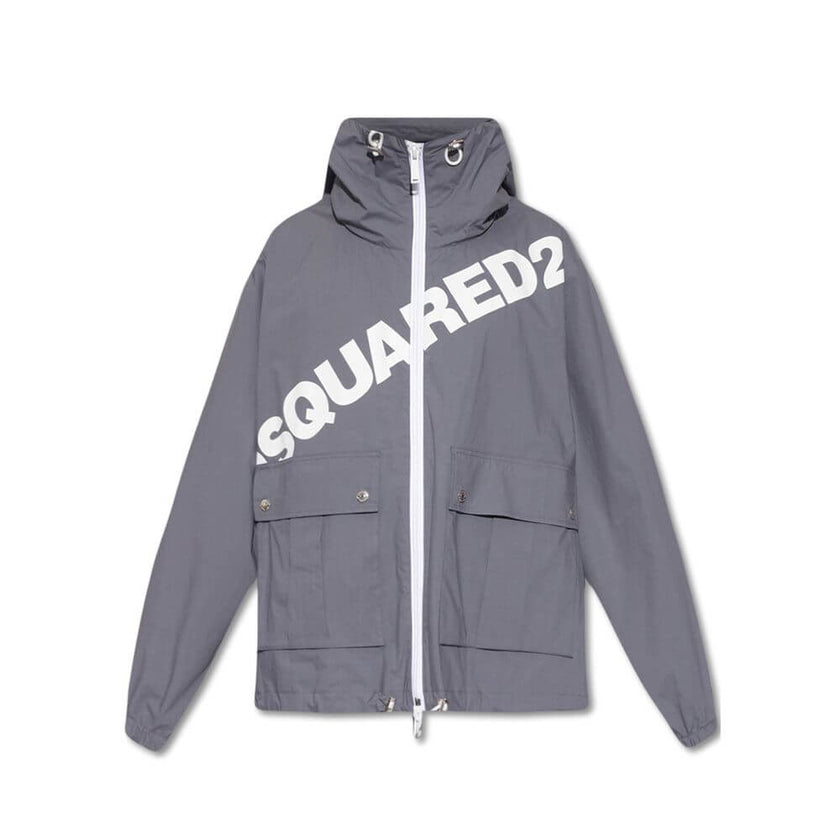 Gray Cotton Shell JacketDescription: – Composition: 100% Cotton – Long sleeves – Machine wash – Drawstring hood – Two front pockets – Elasticated cuffs – Front zip closure – Front logo detail – Drawstring hem – Made in Italy – Gender: MEN –Gray Cotton She