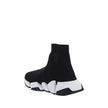 Black Polyester Athletic SneakersSpeed Sneakers by Balenciaga feature an elongated toe and a sock-like design that ensures a snug, modern fit. The contrasting printed logo on the outer side adds a recognizable style detail, making these sneakers a perfect