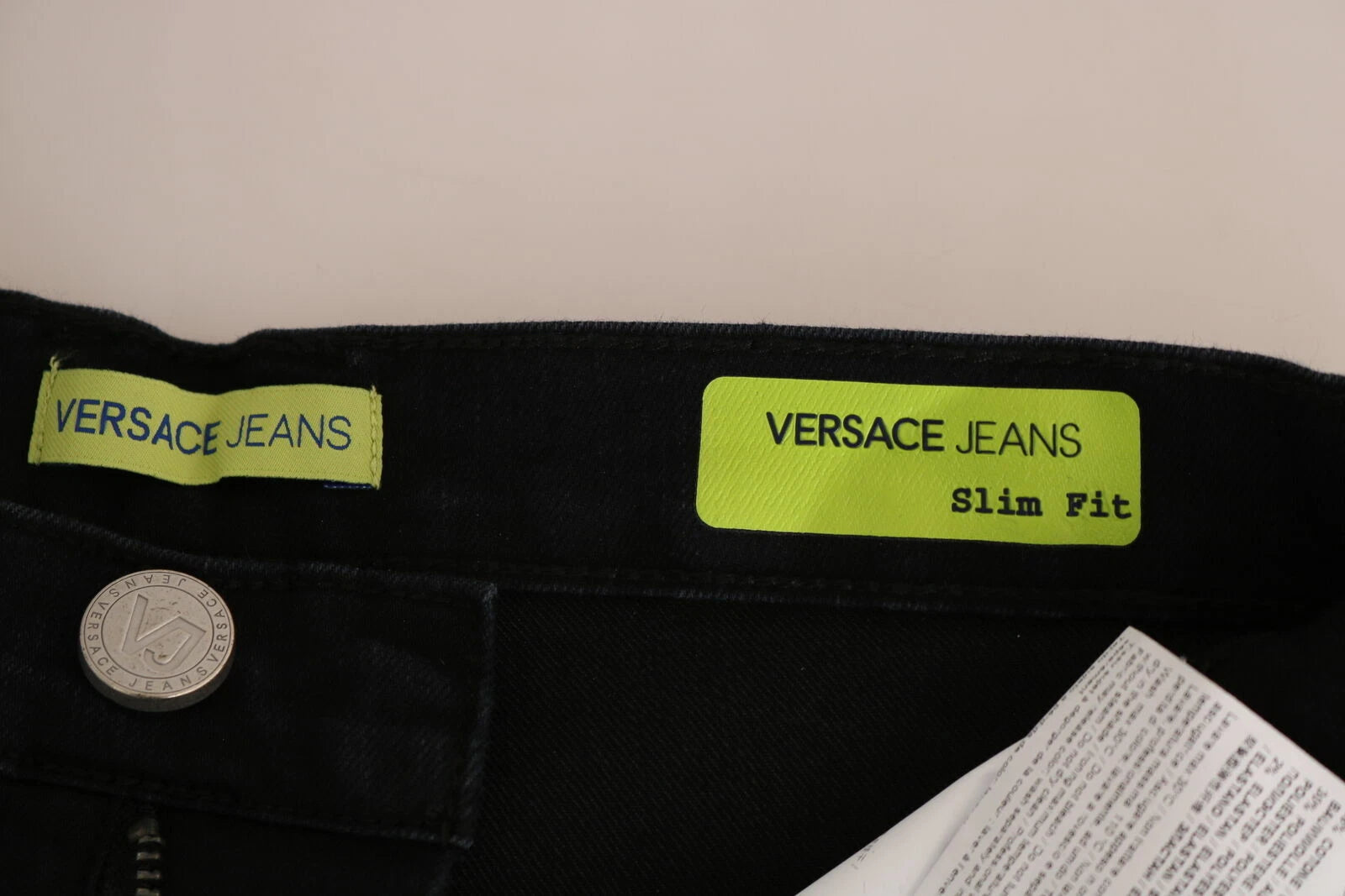 Dark Black Versace Slim Fit Cotton Denim Pants
