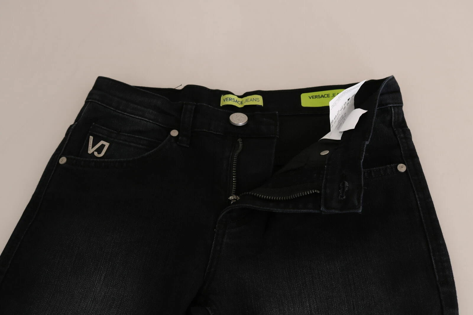 Dark Black Versace Slim Fit Cotton Denim Pants