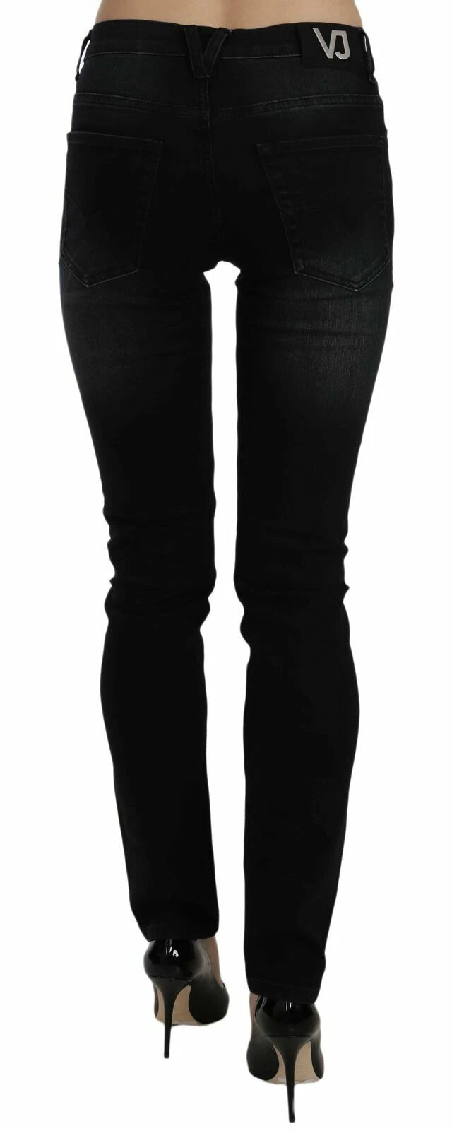 Dark Black Versace Slim Fit Cotton Denim Pants
