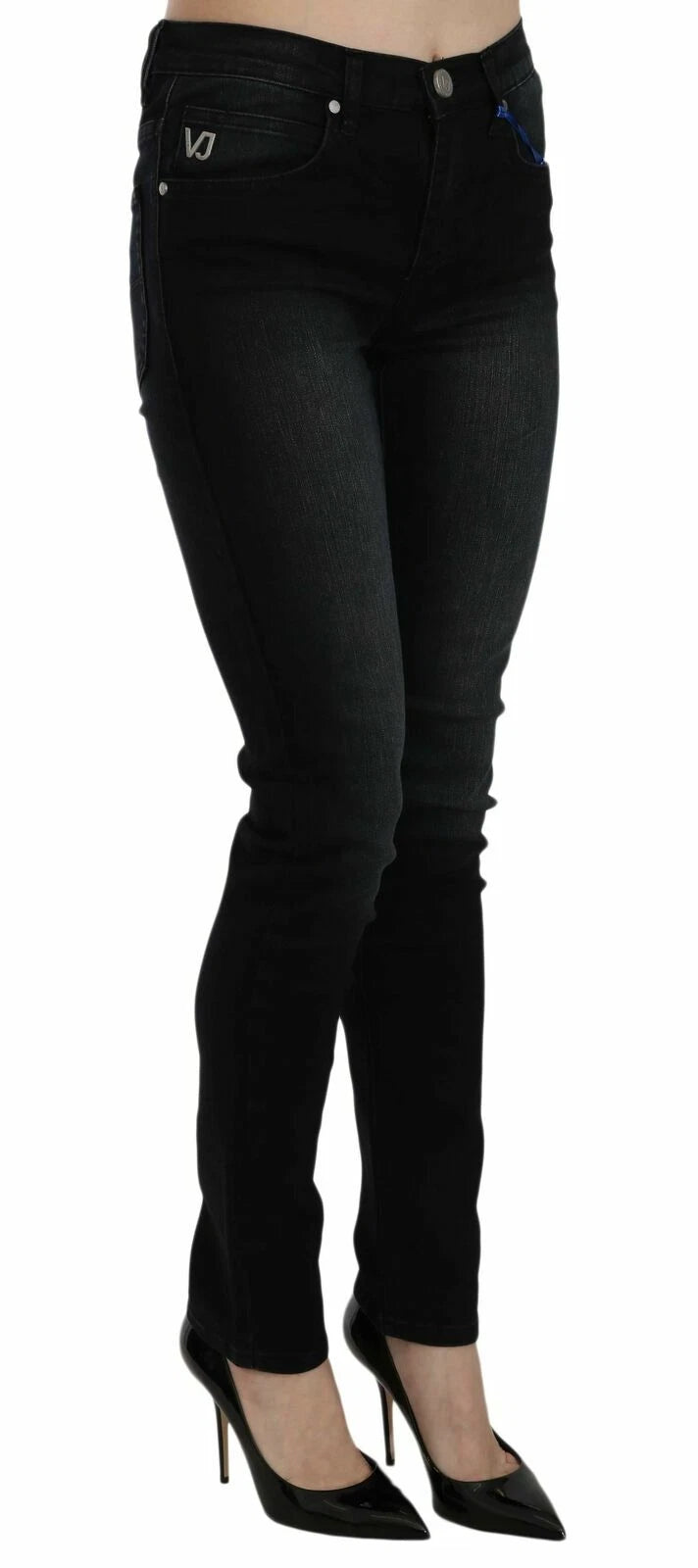Dark Black Versace Slim Fit Cotton Denim Pants