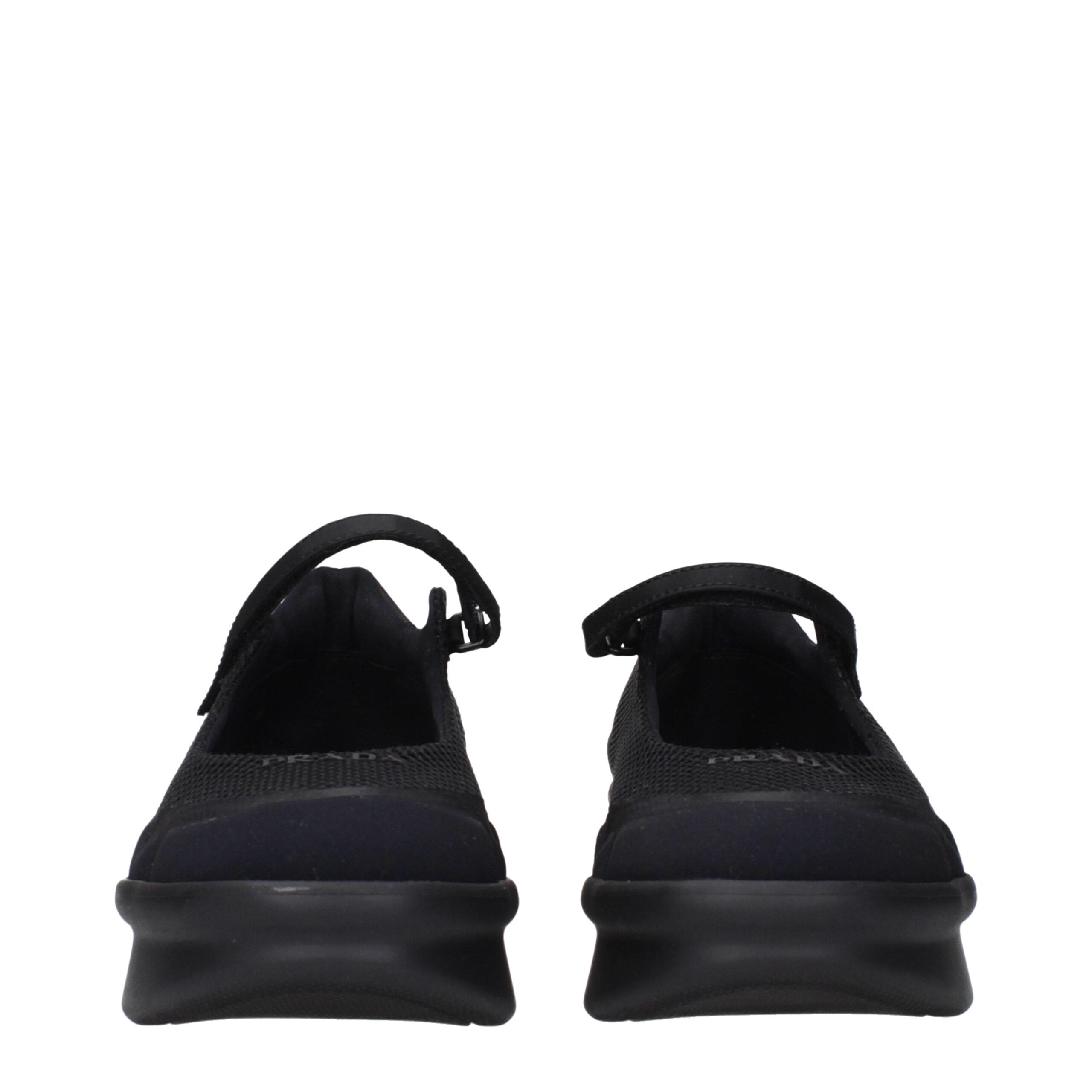 Black Fibres MulesDescription: The product with MPN 1F111OYZU050F0002 and code F84311 net in black is a sneakers designed by Prada. It has features like front logo, back logo. Additional Info: Style: Casual Closing type: Strap Closure Shoe sole: Rubber He