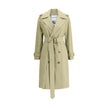 Beige Cotton Trench CoatThe Burberry cotton Trench Coat features wide notch lapels and a double-breasted front fastening with buttons, which enhance its timeless elegance. The two side welt pockets add a practical and refined touch, while a vent at the ba