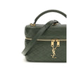 Green Calf Leather Bos Taurus HandbagThe Vanity Gaby leather Handbag by Saint Laurent combines elegance and practicality in a compact and refined design. Featuring an all-over quilted finish, it features a flat top handle, a double-slider twist closure, a