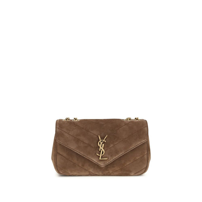 Brown Calf Leather Bos Taurus Shoulder BagThe small LouLou Shoulder Bag in matelassé suede by Saint Laurent is an iconic accessory, featuring the elegant chevron pattern that gives the design a sophisticated texture. This bag includes a removable leather