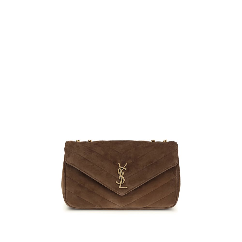 Brown Calf Leather Bos Taurus Shoulder BagLouLou medium Shoulder Bag by Saint Laurent is a masterpiece of elegance, crafted in matelassé suede with the iconic chevron-pattern quilted stitching. The bag is enhanced by a removable leather clutch and a mirro