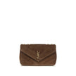 Brown Calf Leather Bos Taurus Shoulder BagLouLou medium Shoulder Bag by Saint Laurent is a masterpiece of elegance, crafted in matelassé suede with the iconic chevron-pattern quilted stitching. The bag is enhanced by a removable leather clutch and a mirro