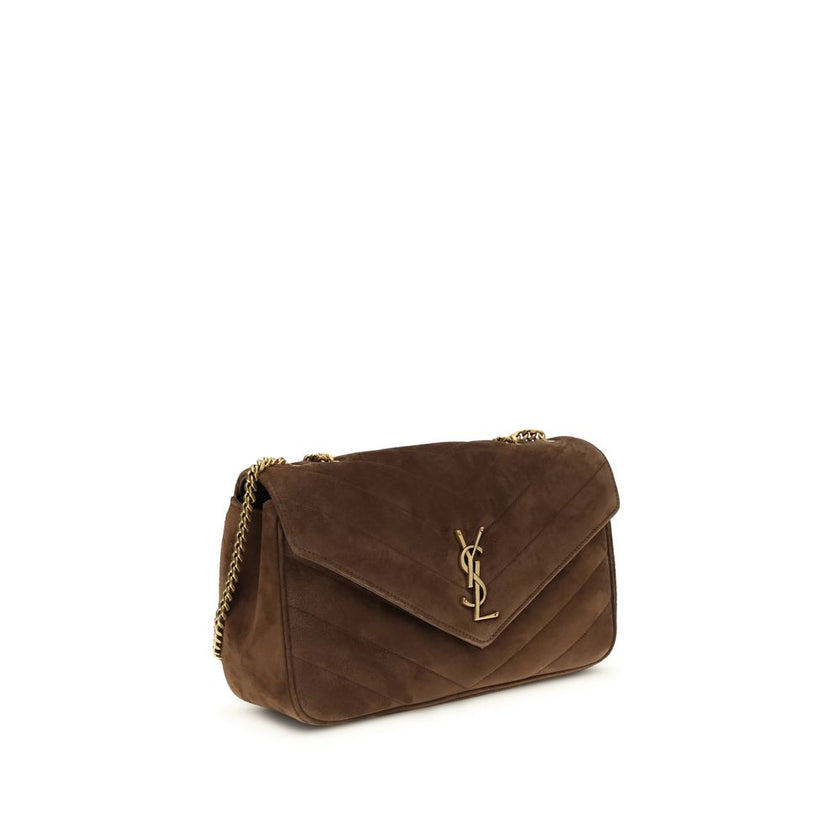 Brown Calf Leather Bos Taurus Shoulder BagLouLou medium Shoulder Bag by Saint Laurent is a masterpiece of elegance, crafted in matelassé suede with the iconic chevron-pattern quilted stitching. The bag is enhanced by a removable leather clutch and a mirro