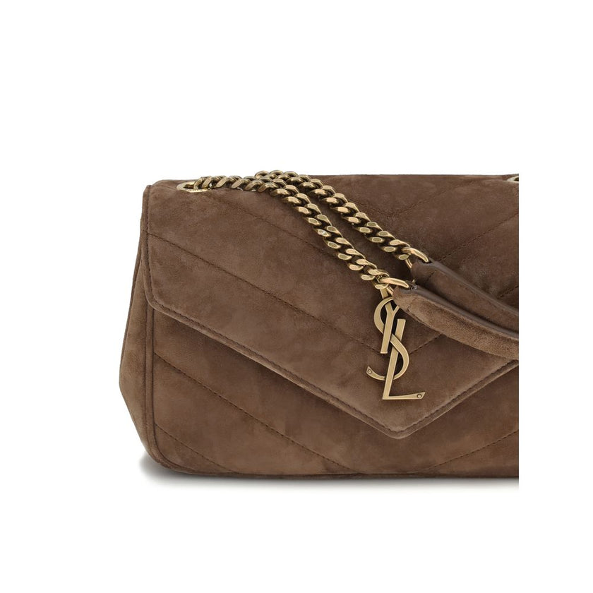 Brown Calf Leather Bos Taurus Shoulder BagThe small LouLou Shoulder Bag in matelassé suede by Saint Laurent is an iconic accessory, featuring the elegant chevron pattern that gives the design a sophisticated texture. This bag includes a removable leather