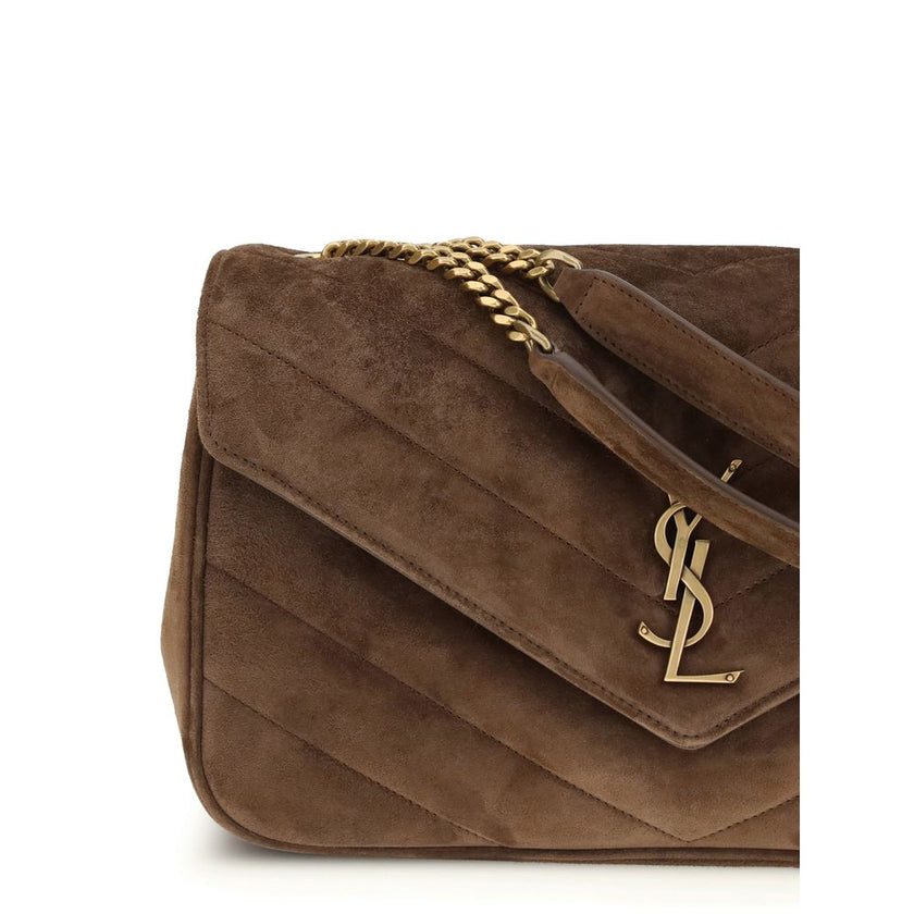 Brown Calf Leather Bos Taurus Shoulder BagLouLou medium Shoulder Bag by Saint Laurent is a masterpiece of elegance, crafted in matelassé suede with the iconic chevron-pattern quilted stitching. The bag is enhanced by a removable leather clutch and a mirro
