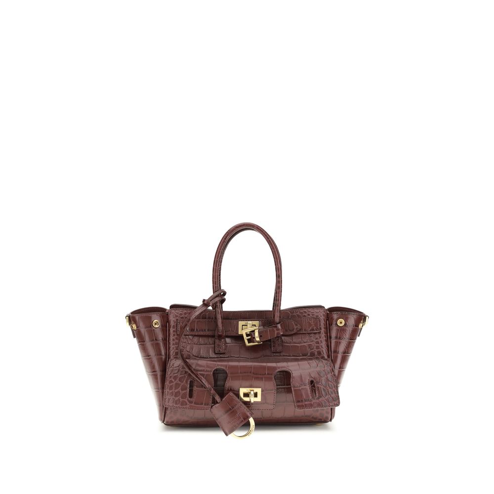 Bordeaux Calf Leather Bos Taurus Shoulder BagBel Air mini Shoulder Bag by Balenciaga, is made of calfskin leather with crocodile processing, combining sophistication and iconic design. The carry-all model features two handles joined by a clip and an adjus