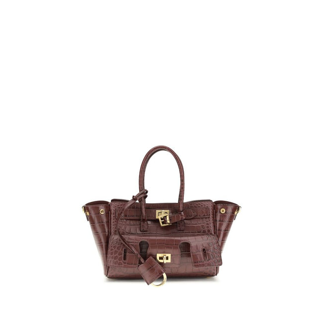 Bordeaux Calf Leather Bos Taurus Shoulder BagBel Air mini Shoulder Bag by Balenciaga, is made of calfskin leather with crocodile processing, combining sophistication and iconic design. The carry-all model features two handles joined by a clip and an adjus