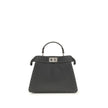 Gray Leather Shoulder BagThe Peekaboo ISeeU small Handbag by Fendi is crafted from brown Cuoio Romano leather with cappuccino-colored side panels, featuring a natural grain achieved through a metal-free tanning process.The leather-lined interior is divide