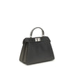 Gray Leather Shoulder BagThe Peekaboo ISeeU small Handbag by Fendi is crafted from brown Cuoio Romano leather with cappuccino-colored side panels, featuring a natural grain achieved through a metal-free tanning process.The leather-lined interior is divide