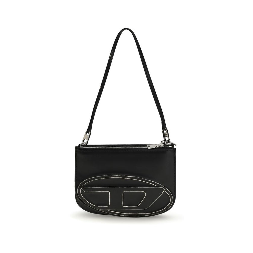 Black Calf Leather Bos Taurus Shoulder Bag1DR Twin Shoulder Bag by Diesel is made of smooth leather and embellished with an embossed D motif on the front, emblematic of the brand’s distinctive style. It features a removable flat handle and an adjustable,