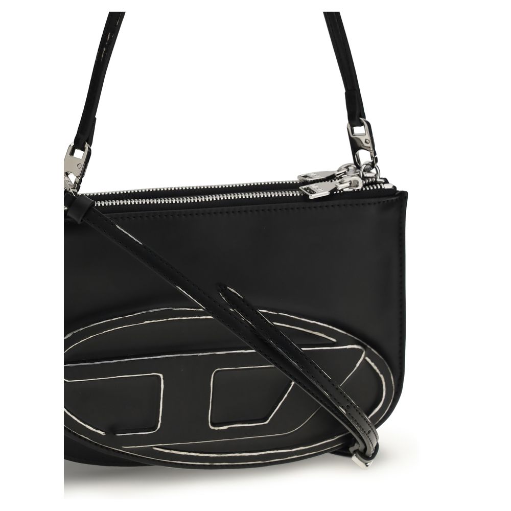 Black Calf Leather Bos Taurus Shoulder Bag1DR Twin Shoulder Bag by Diesel is made of smooth leather and embellished with an embossed D motif on the front, emblematic of the brand’s distinctive style. It features a removable flat handle and an adjustable,