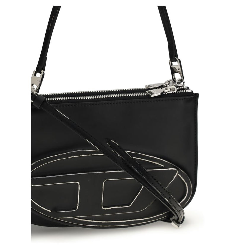 Black Calf Leather Bos Taurus Shoulder Bag1DR Twin Shoulder Bag by Diesel is made of smooth leather and embellished with an embossed D motif on the front, emblematic of the brand’s distinctive style. It features a removable flat handle and an adjustable,