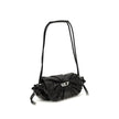 Black Calf Leather Bos Taurus Shoulder BagThe Scrunch-D Shoulder Bag by Diesel is a modern and practical accessory. Featuring two round handles, it offers a front closure with a magnetic flap for easy access to its contents. The brand’s iconic appliquéd l