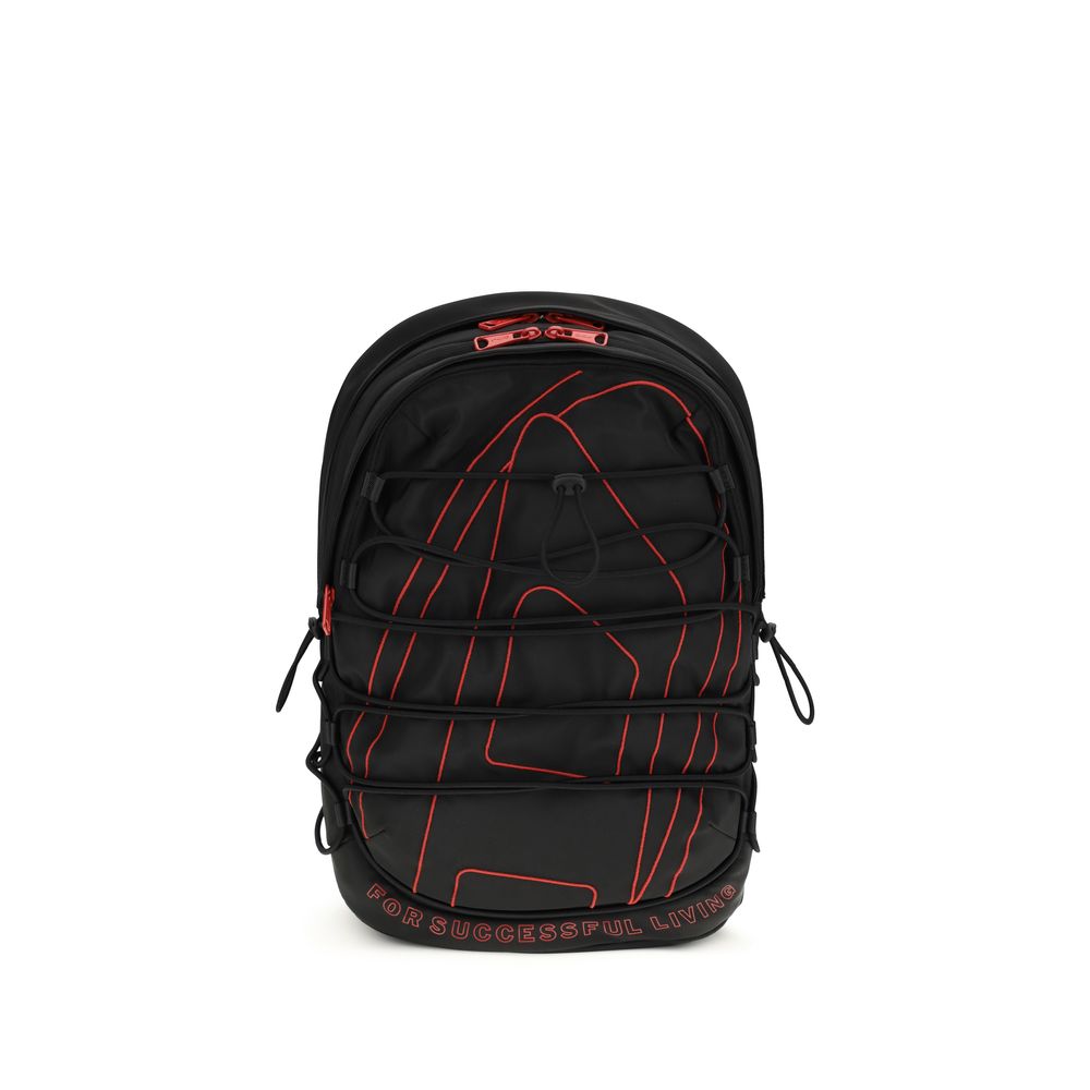Black Polyester BackpackTech-D Backpack by Diesel is the perfect blend of functionality and urban style. Featuring a zippered top closure and drawstring detail, it offers practicality and security. Adjustable shoulder straps provide customizable comfort,
