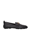 Black Leather Slip-On LoafersDescription: The product with MPN 10170721A121101B00V and code F84524 leather in black is a loafers designed by Versace. It has features like front logo. Additional Info: Style: Casual Shoe sole: Rubber Shoe tip: Round toe Hee