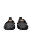 Black Leather Slip-On LoafersDescription: The product with MPN 10170721A121101B00V and code F84524 leather in black is a loafers designed by Versace. It has features like front logo. Additional Info: Style: Casual Shoe sole: Rubber Shoe tip: Round toe Hee