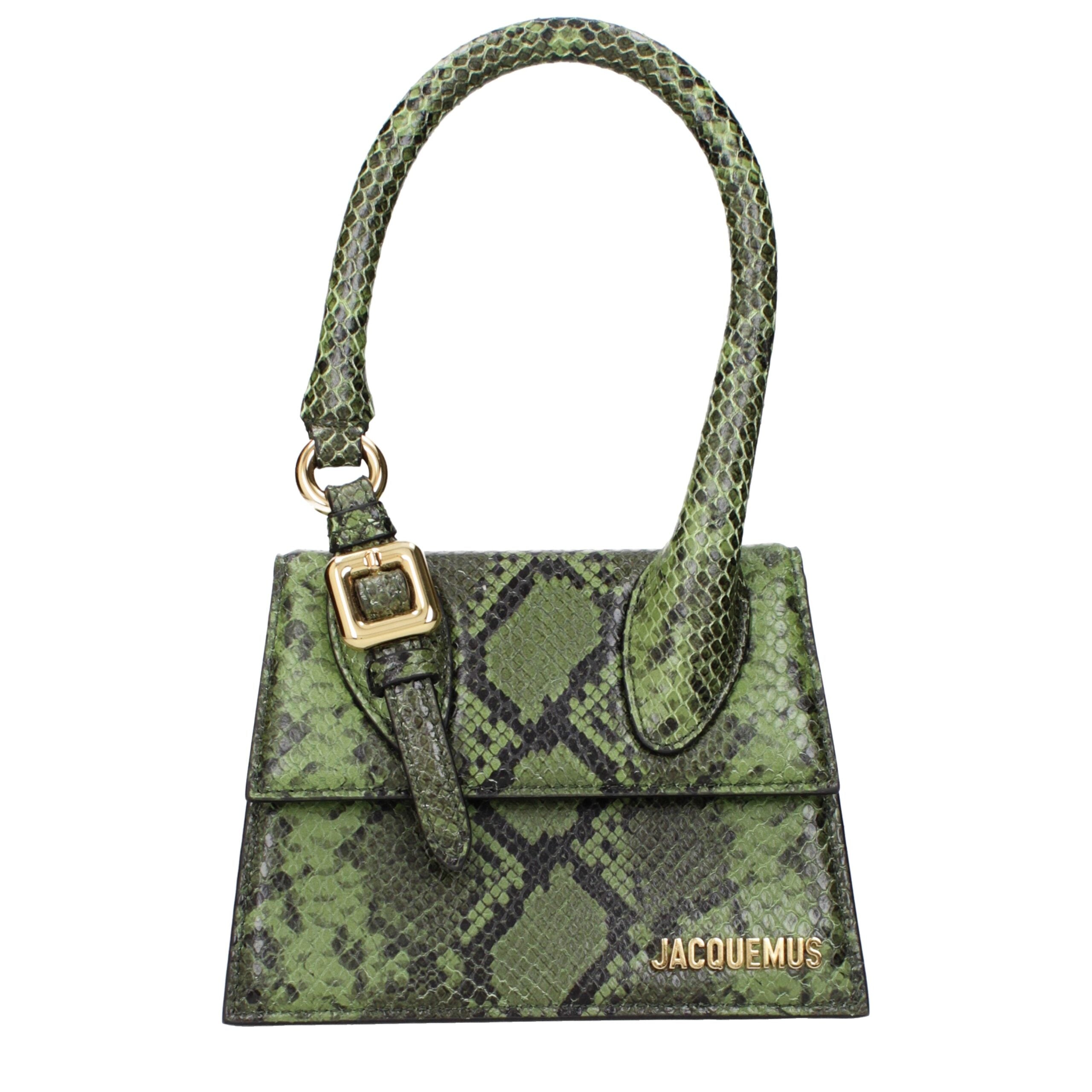 Green Leather HandbagDescription: The product with MPN 233BA3273198550 and code F84925 leather in green is a handbags designed by Jacquemus. It has features like front logo, front detail, adjustable shoulder, removable shoulder.Green Leather Handbag${tags
