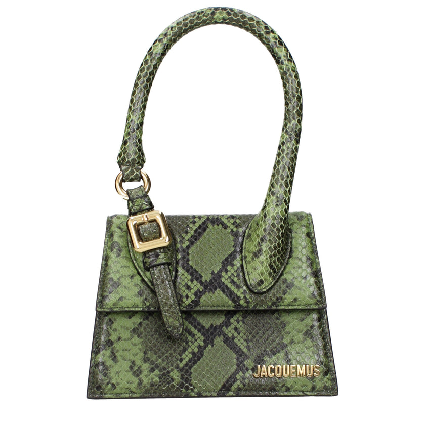 Green Leather HandbagDescription: The product with MPN 233BA3273198550 and code F84925 leather in green is a handbags designed by Jacquemus. It has features like front logo, front detail, adjustable shoulder, removable shoulder.Green Leather Handbag${tags