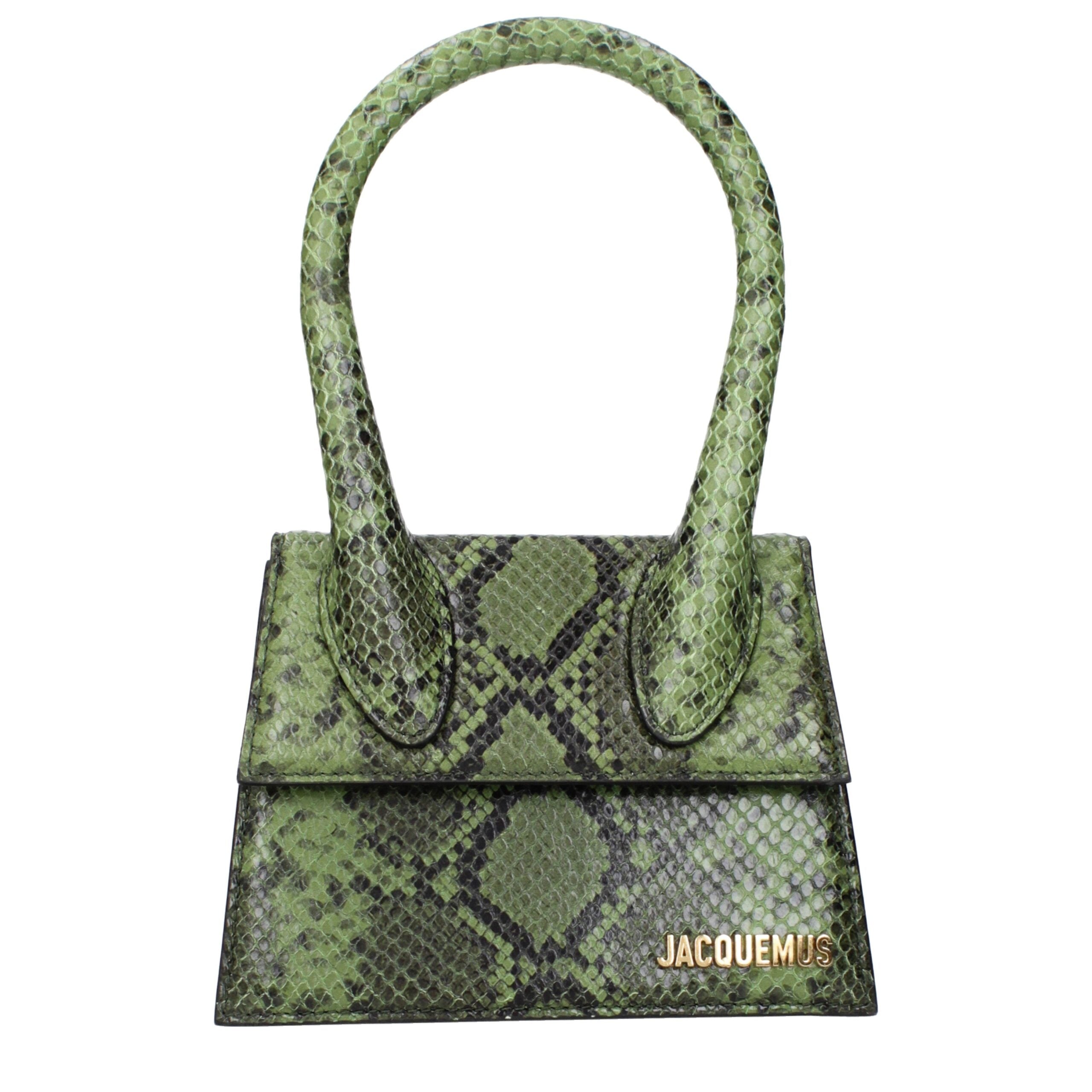 Green Leather HandbagDescription: The product with MPN 213BA0023198550 and code F84926 leather in green is a handbags designed by Jacquemus. It has features like front logo, adjustable shoulder, removable shoulder.Green Leather Handbag${tagsJacquemusGreen