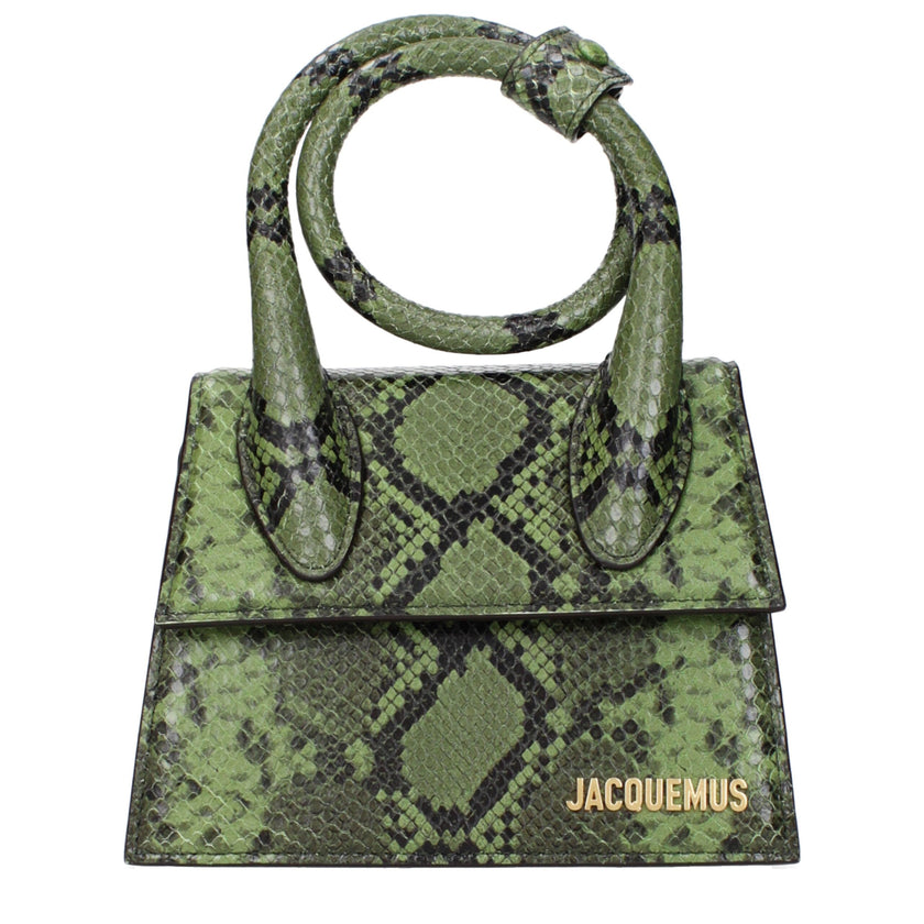 Green Leather HandbagDescription: The product with MPN 213BA0053198550 and code F84930 leather in green is a handbags designed by Jacquemus. It has features like front logo, adjustable shoulder, removable shoulder.Green Leather Handbag${tagsJacquemusGreen