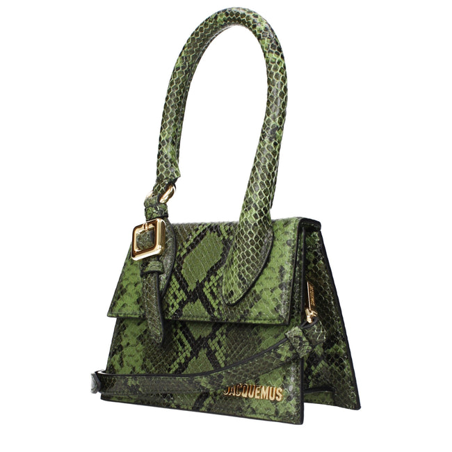 Green Leather HandbagDescription: The product with MPN 233BA3273198550 and code F84925 leather in green is a handbags designed by Jacquemus. It has features like front logo, front detail, adjustable shoulder, removable shoulder.Green Leather Handbag${tags