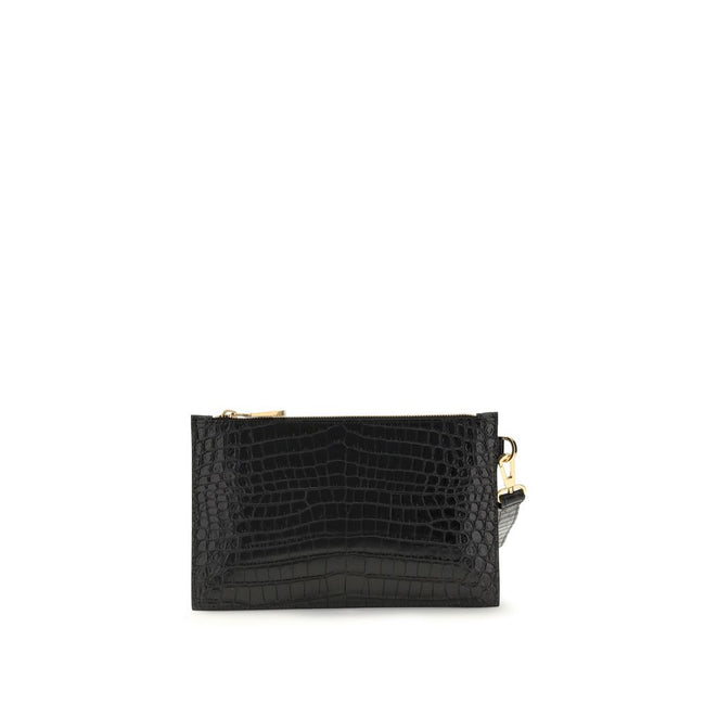 Black Calf Leather Bos Taurus WalletVersace’s crocodile-print Pouch is a sophisticated and gritty accessory. Featuring a top zipper closure, it features a removable side leather puller that allows it to be carried comfortably by hand. The golden Medusa lo
