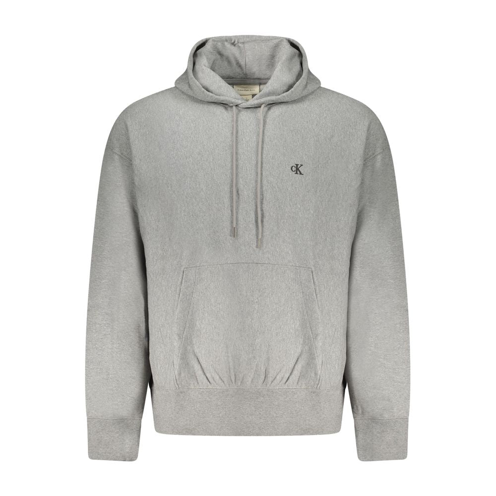 Gray Cotton Men SweaterRevel in the fusion of comfort and style with Calvin Klein’s hooded sweatshirt. This piece promises to keep you at the forefront of fashion with its meticulous embroidery and the iconic logo that screams luxury. Perfect for a trends
