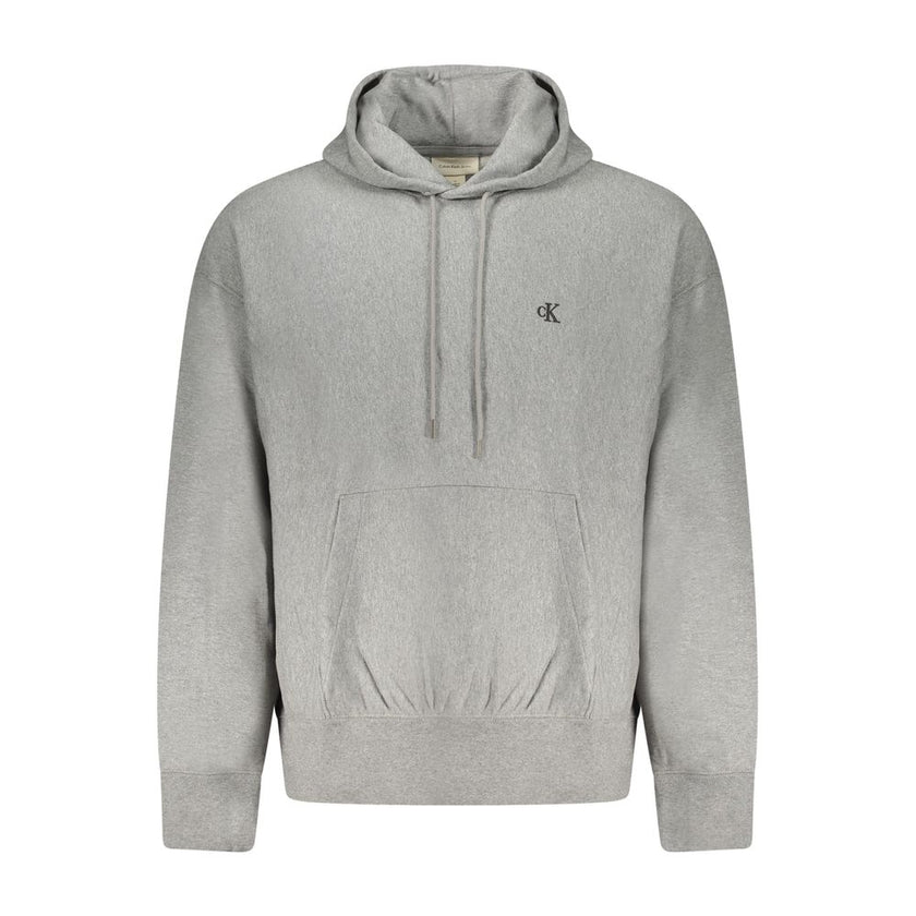 Gray Cotton Men SweaterRevel in the fusion of comfort and style with Calvin Klein’s hooded sweatshirt. This piece promises to keep you at the forefront of fashion with its meticulous embroidery and the iconic logo that screams luxury. Perfect for a trends