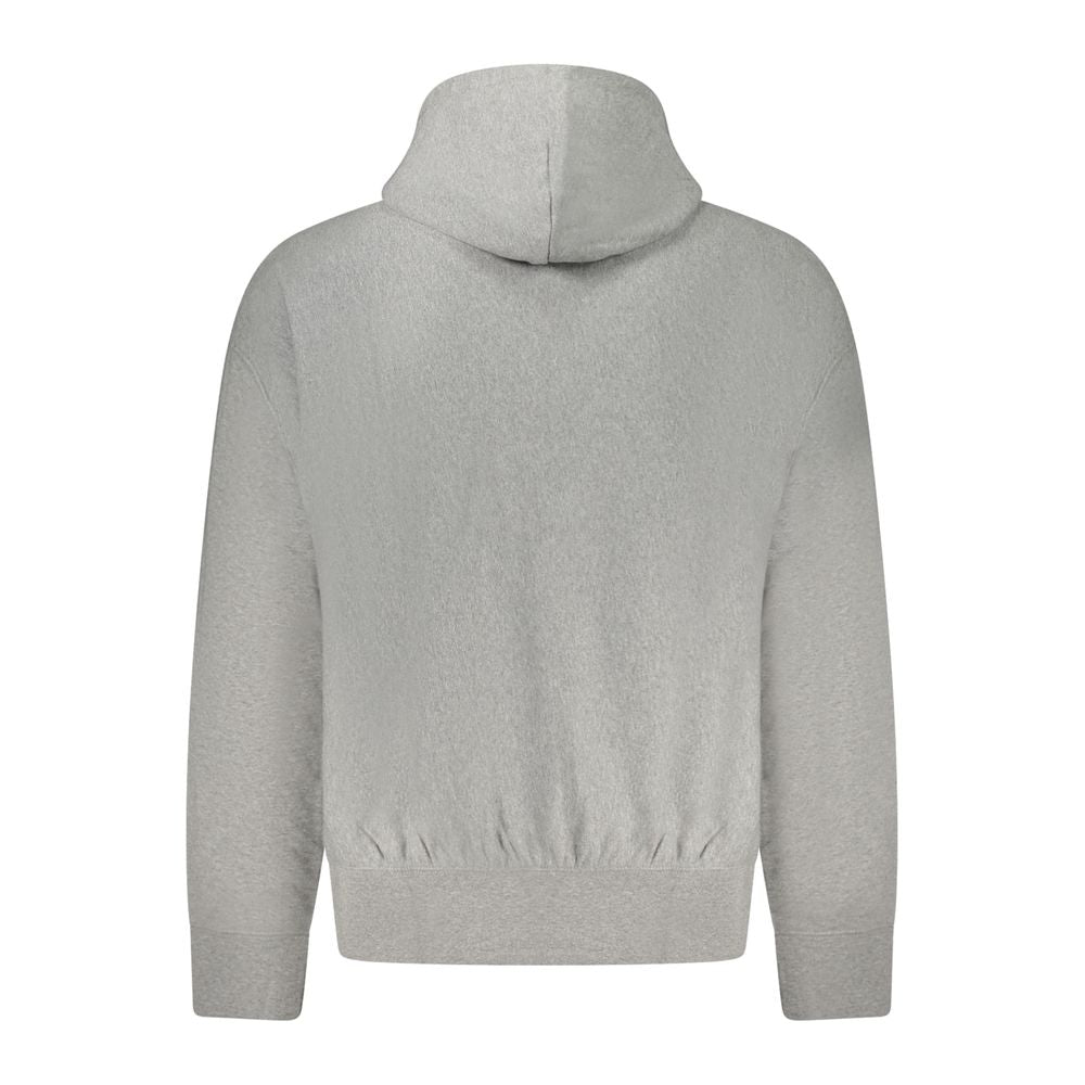 Gray Cotton Men SweaterRevel in the fusion of comfort and style with Calvin Klein’s hooded sweatshirt. This piece promises to keep you at the forefront of fashion with its meticulous embroidery and the iconic logo that screams luxury. Perfect for a trends